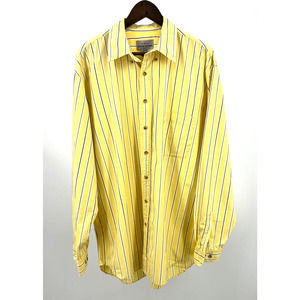 Eddie Bauer AKA Cotton Button Down Yellow Striped Shirt Men's Size XLT